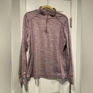 Danskin Size L Purple Heather Quarter Zip Stretch Long sleeve Top Thumbholes